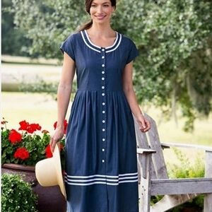 Lanz of Salzburg Dress Women’s Large Cotton Prairie Farmhouse Cottagecore Linen